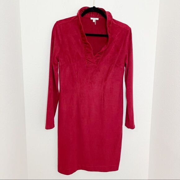 Tyler Boe Pomegranite Suede Ruffle Neck Shift Dress - Picture 3 of 9